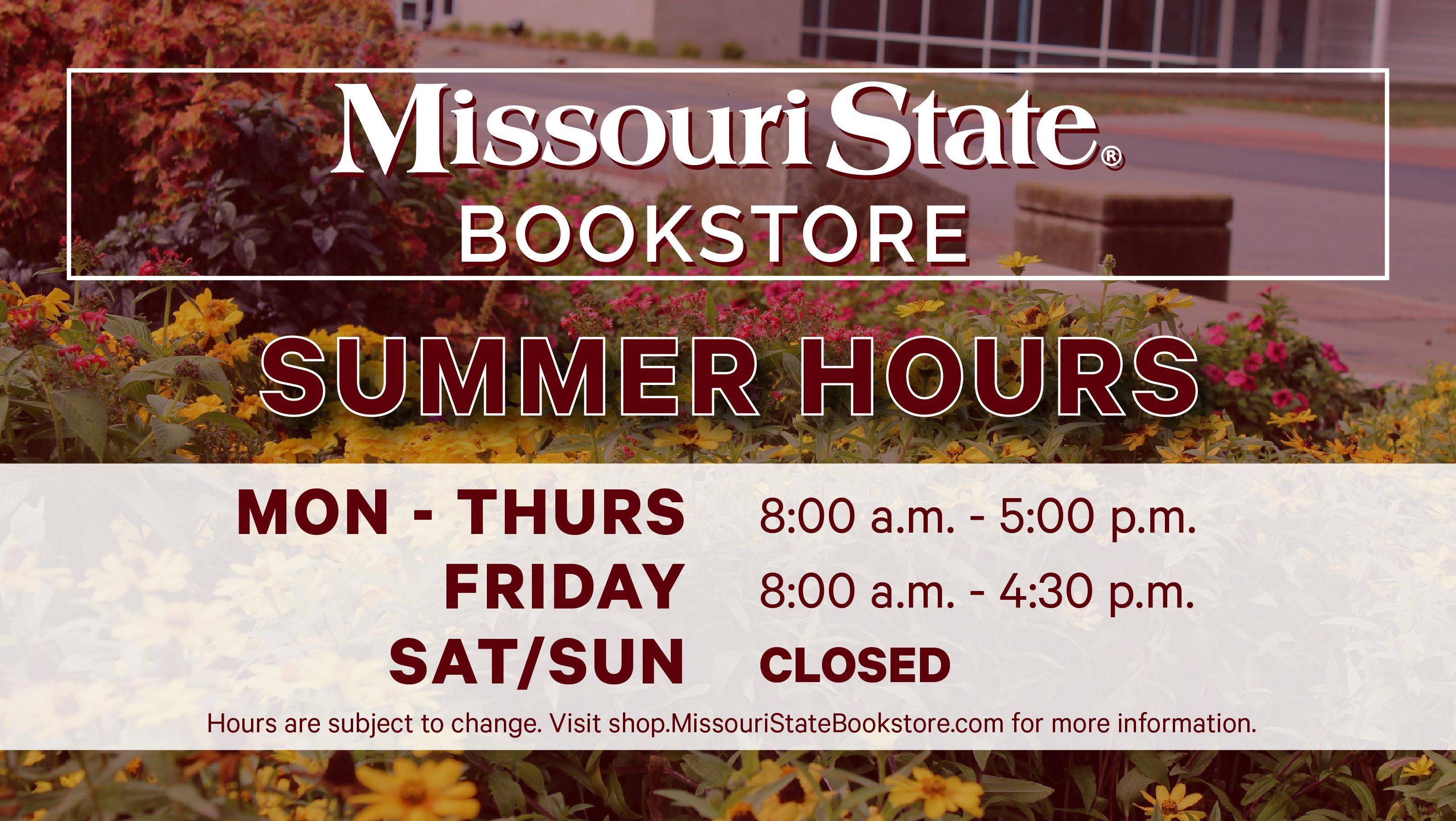 Bookstore Summer 2023 Hours of Operation